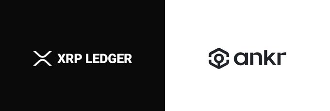 Side-by-side logos of XRP Ledger (white text on black) and Ankr (dark text on white) visually represent the newly announced integration between the two platforms, which allows developers to access XRPL features without needing to run their own node.