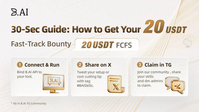 The image features a white background with three boxes containing instructions for getting 20 USDT FCFS FCSs. The first box has a yellow arrow pointing towards the top left corner, while the second box has a yellow arrow pointing towards the bottom right corner. The third box is empty.