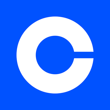 The Coinbase logo, featuring a white stylized 'C' on a blue background.