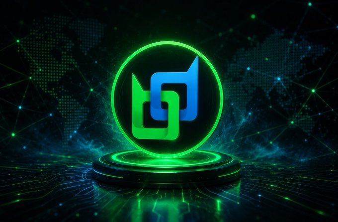 A glowing green and blue Beldex logo sits atop a circular tech platform against a backdrop of networked digital lines and a faint world map. The image visually represents Beldex's emphasis on privacy-focused infrastructure and global connectivity, aligning with the post's message about integrating privacy into blockchain technology rather than treating it as an optional add-on.