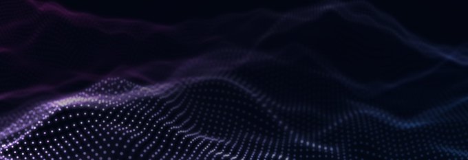 A dark digital landscape of undulating purple and blue dotted waves flows across the frame, visually evoking the "wave of liquidity" referenced in the post about Variational's upcoming Swaps feature. The flowing particle pattern symbolizes the surge of trading activity poised to transform crypto rails.