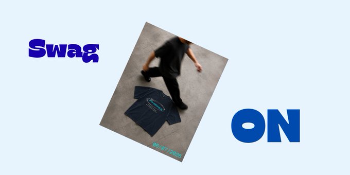 A graphic with the text 'Swag ON' alongside a photo dated 08/07/2025 showing a person standing over a pair of branded shorts.