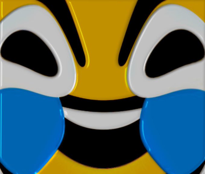 A close-up of an emoji featuring a yellow face crying big blue tears with an angry expression.