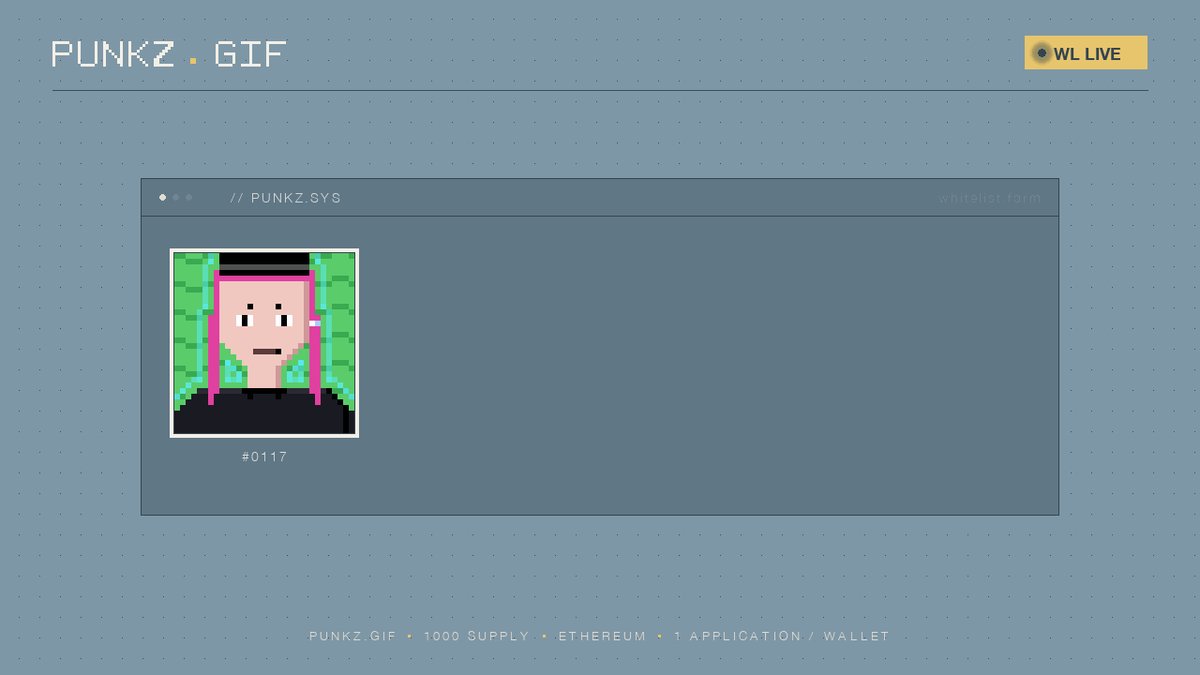 The image shows a screenshot of a website called "Punkz Gif". The website has a blue background with white dots, giving it a pixelated appearance. On this website, there is an image of a person wearing a black shirt with pink hair. The text on the website reads "Punkz Gif" and "claim wl - forms.gle/syeQXR1AMC9AmX ... First 100 instantly get GTD Form closes after 250 responses." This information suggests that the website is related to claims or forms, possibly for a contest or an online survey.