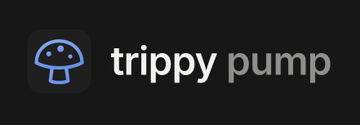 A minimalist logo for 'trippy pump' featuring a stylized purple mushroom icon inside a dark rounded square on a black background.