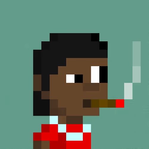 Pixel art illustration of a dark-skinned character smoking a cigarette, rendered in a retro video game style.