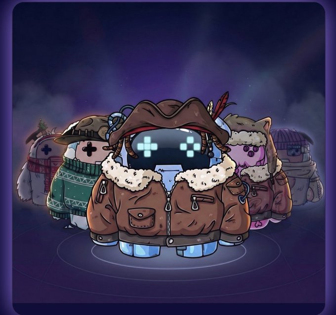The image features a group of cartoon characters wearing jackets with hoods and hats, standing together against a dark purple background. The characters are dressed in winter clothing, suggesting that they might be from a cold climate or experiencing snowy weather conditions. The image is accompanied by text that reads "@NomismaNetwork @useTria". This implies that the post could be related to a network of users who contribute to the system's value and growth through their participation and engagement with the platform.