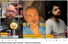 A sports talk show panel features three men on a split screen, with text overlays identifying them as 'Gabriele Marcotti', 'Zaha no Multiverso', and 'Pirlo'.