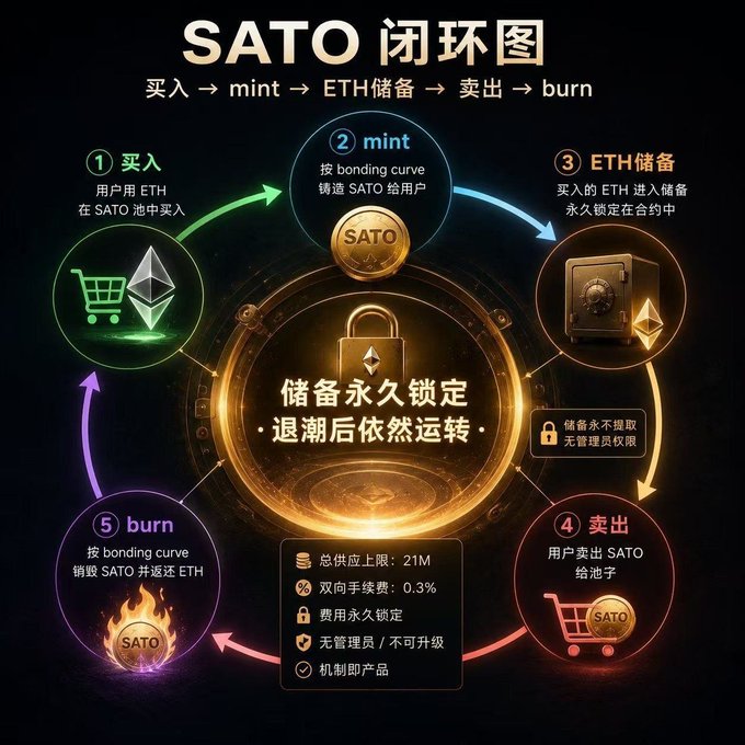 The image features a graphic representation of the process for mining Sato coins using the Ethereum blockchain. The infographic displays six stages that are essential for successful coin mining, including pre-mining, mining, and post-mining. Each stage has its own unique color and symbol, making it easy to understand the flow of the mining process. The infographic also includes a legend in Chinese characters explaining each stage of the mining process.