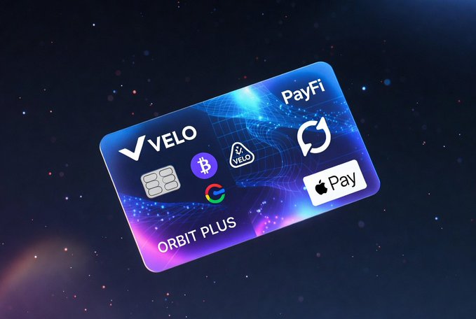 The image features a credit card with a unique design that resembles a planet or a star, giving it an artistic and futuristic appearance. The card has a blue background with purple lines and dots, which are reminiscent of a nebula or a galaxy. The text on the card reads "velo", " Orb Plus", "PayFi", and " Orb Plus". These words suggest that the card is related to the Orbit Plus Virtual Crypto Debit Card, which is an innovative payment method for virtual currency. The image also includes a link to the post where it says "Q2  2026 is almost done and the Orbit Plus Virtual Crypto Debit Card is coming soon! Spend your crypto instantly with Apple Pay & Google Pay ... real-time conversion, seamless everywhere".