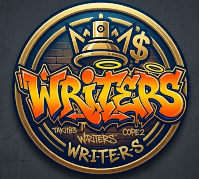 A graffiti-style circular logo featuring the word "WRITERS" with "WRITER-S" at the bottom and tags "TAK1183" and "COPE2."