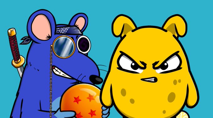 Illustration featuring two cartoon bears, a blue one dressed as a ninja with a sword and monocle, and an angry yellow one, set against a teal background.