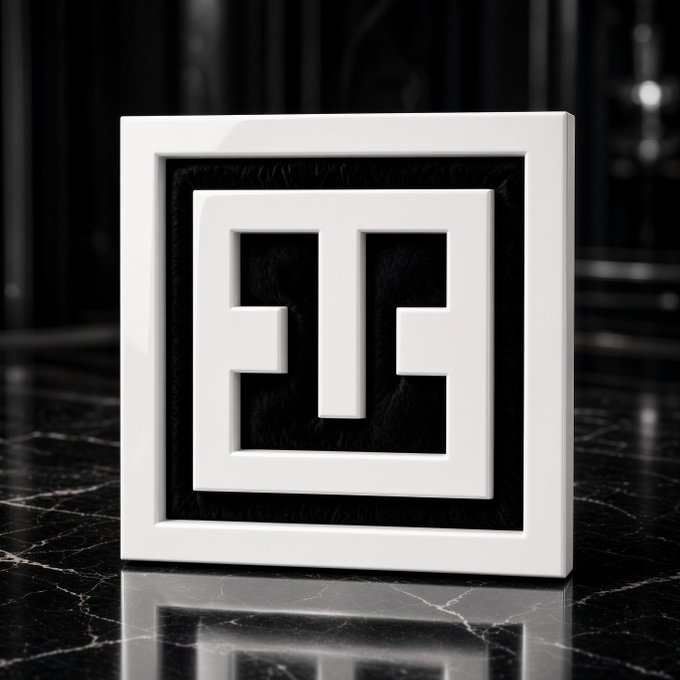 A sleek white square frame displays a black background with a stylized "NP" logo, likely representing the brand "nexusprospera" mentioned in the giveaway post. The minimalist design is showcased on a polished dark marble surface, giving it a luxurious aesthetic that complements the $50 SOL crypto giveaway announcement.