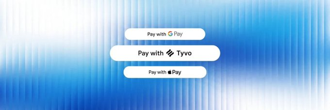 The image shows a logo for a payment platform called Tyvo Pay, which was launched in November. The logo features a blue and white striped background with the words "Pay with G Pay" written above it. Below this, there are three lines of text that read "Pay with @Base", "Pay with @tyvo", and "@Base". These texts indicate that users can pay using the platform through various methods such as credit cards or Bitcoin. The image also includes a caption that reads "Tyvo Pay started on Solana in November. We built most of it and then life happened. But we're back, and this time we're on @Base." This message emphasizes the importance of the platform's foundation and its readiness to continue operating smoothly despite any challenges or setbacks.