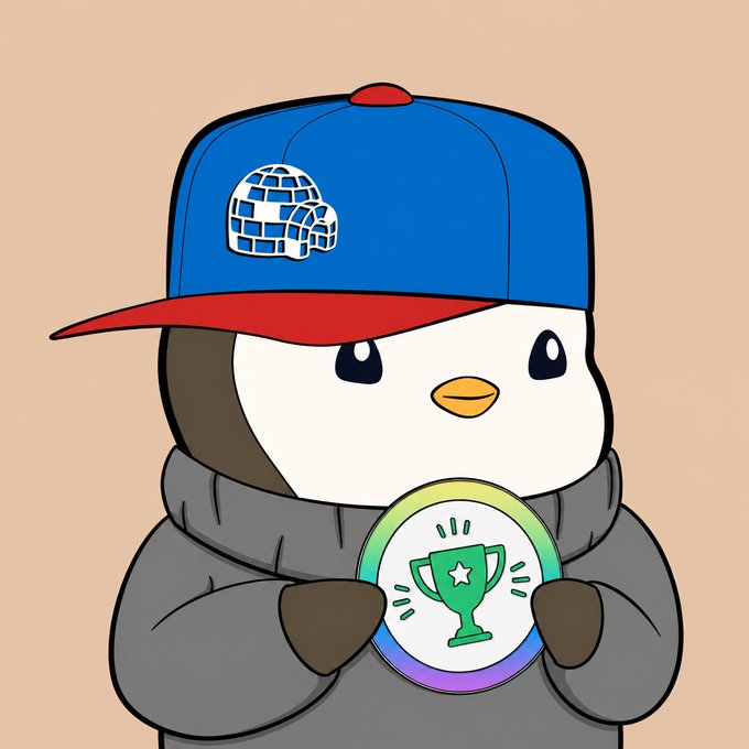 A cartoon penguin wearing a blue and red cap with an igloo logo proudly holds an Abstract All-Star badge featuring a green trophy. The cheerful mascot represents the Turkish community's recognition within the Abstract ecosystem, embodying the post's message of community engagement and connection.
