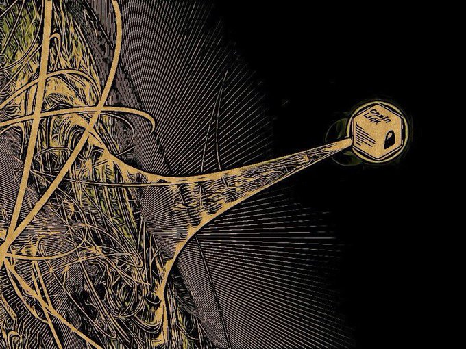 A stylized artistic image featuring a golden padlock with "ADV LOCK" text on it, surrounded by golden chains and line art on a black background.