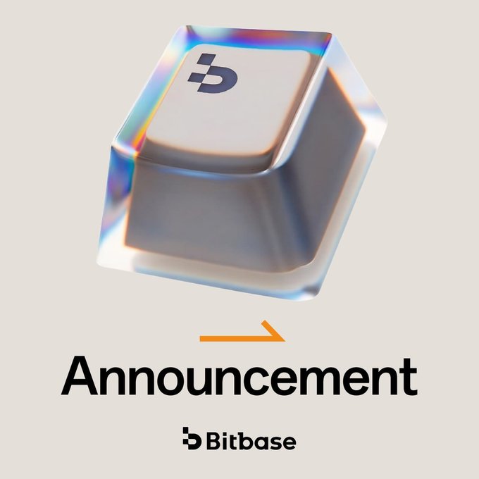 The image shows a transparent 3D-rendered keycap featuring the Bitbase logo, displayed above the text "Announcement" and the "Bitbase" brand name. It serves as a visual header for Bitbase's System Upgrade Announcement, scheduled for July 10, 2026 (10:30–11:00 UTC), during which futures trading functions like Futures Bonus orders will be temporarily affected for approximately 15 minutes.