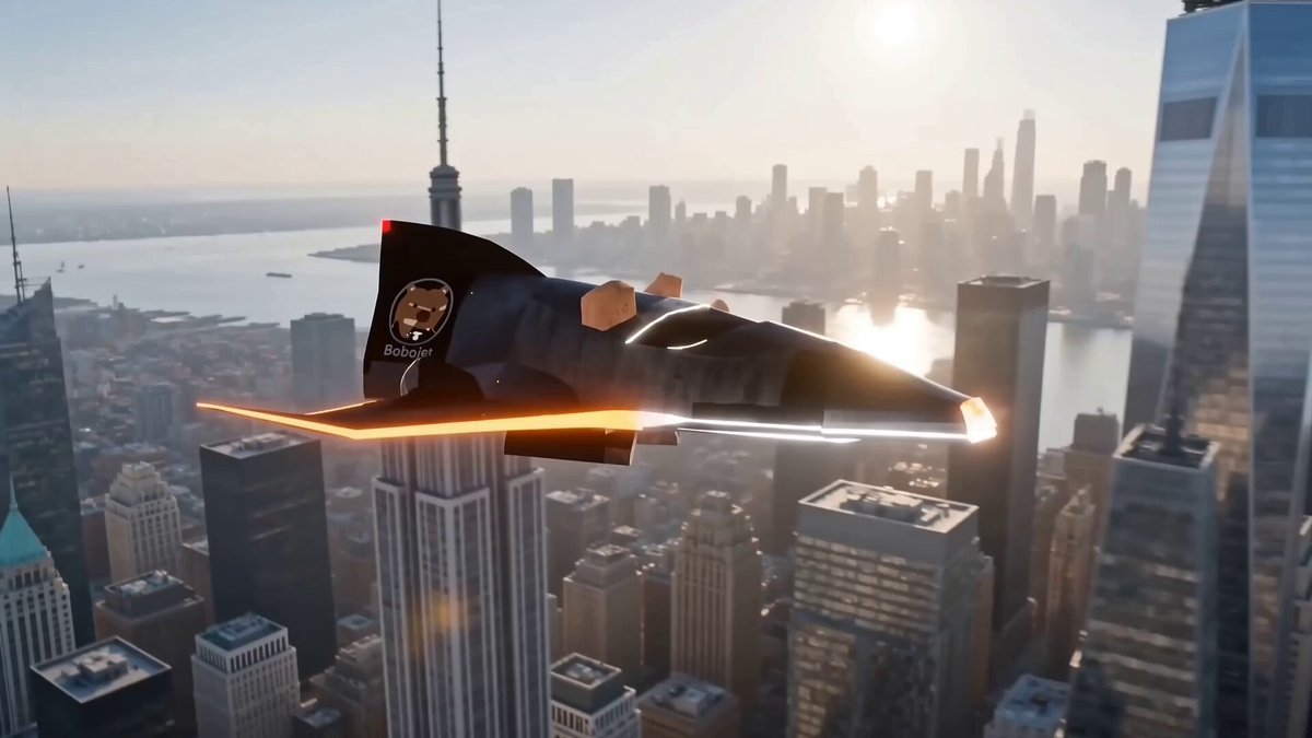 The image shows a city skyline with tall buildings under a bright blue sky, possibly during sunset or sunrise. The sun casts long shadows across the scene, creating an atmospheric backdrop for the urban landscape. In the foreground of the photo, there's a black and orange fighter jet flying over the city at a low altitude, giving viewers a sense of being in the midst of action. The image also contains text that reads "we really got saylor news monday on whether he sold billions of bitcoin... or if he didnt and needs to sell millions of bitcoin later, then we have space x ipo on thursday we have one of the most aggressive liquidity ... at the same time as v critical news dropping". This suggests a connection between the city's skyline and the financial world.