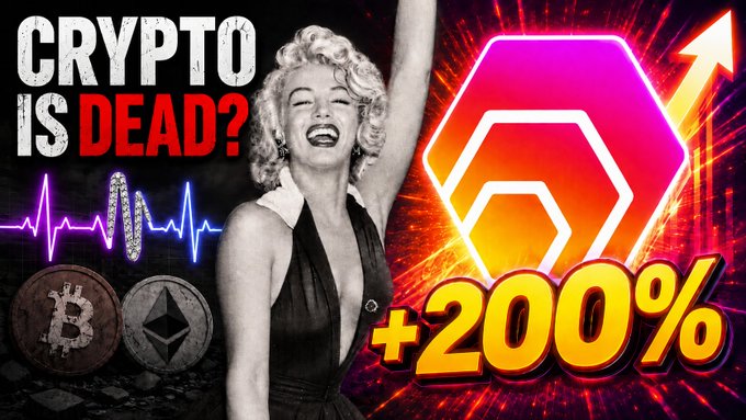 A clickbait-style YouTube thumbnail features Marilyn Monroe with text reading 'CRYPTO IS DEAD?', alongside Bitcoin and Ethereum logos, a Matrix-style wave, and a large '+200%' graphic next to a rising arrow.
