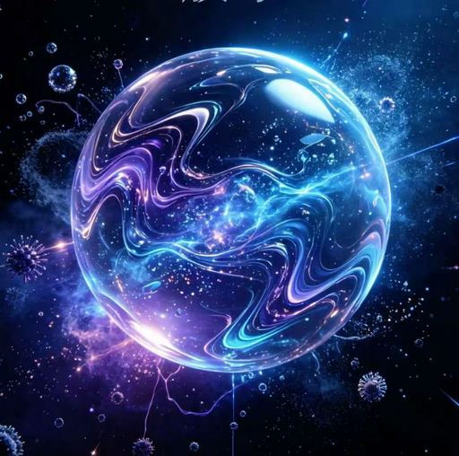 A glowing, translucent sphere swirls with violet and blue energy streams against a starry cosmic backdrop, visually representing the hypothetical "Gluon Ball" particle—a subatomic concept referenced in the accompanying post about miniaturization engineering. Surrounded by smaller floating orbs and sparkles, the image evokes a microscopic yet powerful entity, aligning with the claim of Chinese scientists discovering a particle smaller than quarks.