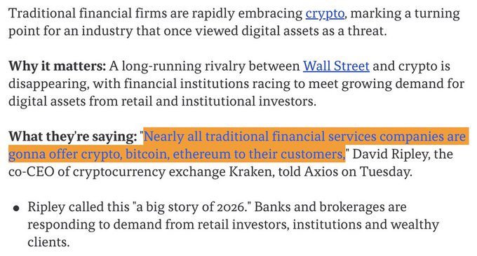 The image contains a screenshot of an article discussing the rise of Bitcoin as a means for financial services companies to interact with their customers. It highlights how traditional financial services have started offering Bitcoin, an alternative currency system that operates independently from centralized banks and governments. The authors of the article argue that this shift toward digital assets could be disrupting the traditional financial industry, making it more vulnerable to market fluctuations and increasing reliance on cryptocurrencies for investments.