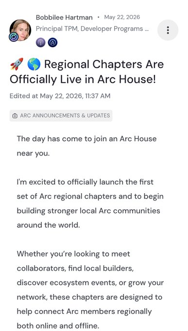 A message on a phone screen announces the launch of Regional Chapters, stating that they are officially live and inviting people to join.