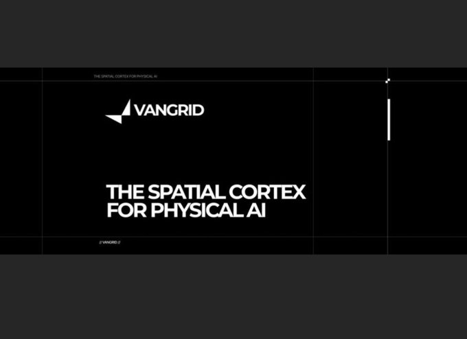 A black screen displaying the "VANGRID" logo and the text "THE SPATIAL CORTEX FOR PHYSICAL AI" in white.