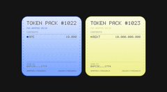 This image showcases two "TOKEN PACK" examples, #1022 containing 10.000 $APE, and #1023 containing 10,000,000,000 $REKT, demonstrating the token pack creation feature on @token_works. The visual directly illustrates the concept of token packs mentioned in the post.