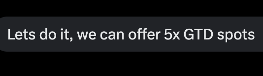 The image shows a chat message reading "Lets do it, we can offer 5x GTD spots," confirming the partnership for the 5 guaranteed whitelist spots mentioned in the accompanying giveaway announcement for the ZeckersNFT project.