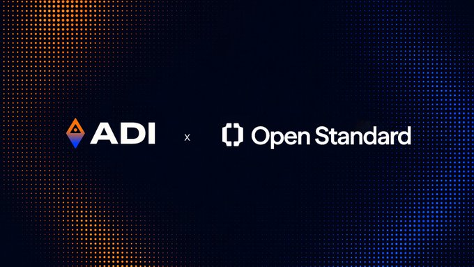 A graphic displays logos for 'ADI' and 'Open Standard' separated by an 'x' on a dark background with an orange and blue dotted gradient.