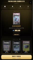 The image shows a digital store interface for "Freak Dub Crate Pack" priced at $305.00, featuring a "GOOSEBERRY" Holofoil card as the rare card and an "UNBOX 10 PACKS" option. The screenshot illustrates the bulk purchasing feature highlighted in the post about "Buy packs in bulk with freak mode," showcasing how users can unbox ten packs at once for a premium price.