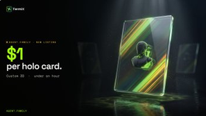 A promotional banner for the Ternio blockchain offering a '$1 per holo card' deal, featuring a holographic card design with green and yellow accents and the Ternio logo.