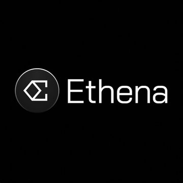 Logo for "Ethena" featuring a geometric symbol in a dark circle on a black background.