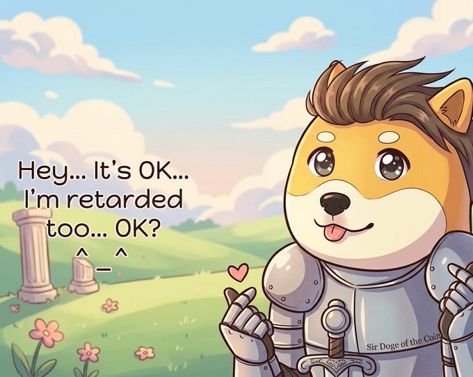 The image features a cartoon dog wearing a suit of armor with a sword in its mouth. The dog appears to be posing for a photo or drawing, possibly as part of an art project or social media post. The caption below the image reads "Hey... It's Ok... I'm retarded too... Okay?". This humorous response suggests that the artist or creator of the image is poking fun at their own perceived lack of skill in armor-wearing, while also acknowledging the common stereotype of dogs being dumbfounded by human armor.