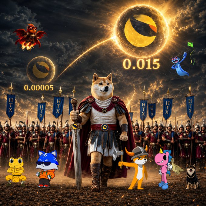 The image features a cartoon dog dressed as a knight, holding a sword and surrounded by other cartoon characters such as a cat, a bird, and a bunny. The background of the image shows a dark sky with stars and planets, creating an atmosphere reminiscent of outer space or a medieval setting. In the bottom right corner of the image, there is text that reads "Army for $LUNC #Lunc army are you ready".