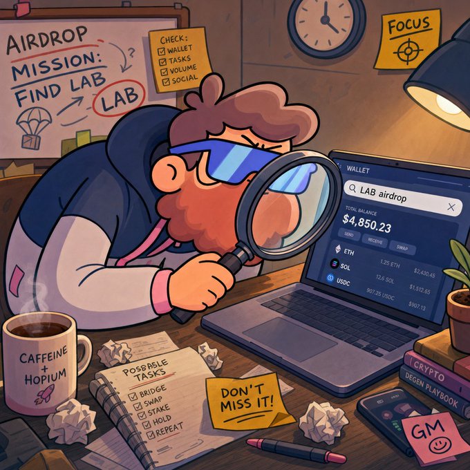 The focus of the image seems to be on someone using a magnifying glass, possibly examining something related to cryptocurrency or searching for important information online. The person sitting at the desk appears to be engaged with their work or researching a specific topic. The presence of a magnifying glass and a laptop suggests that they are looking for clues or details in the data they are examining. Additionally, there is a coffee cup on the desk, which could indicate that they are spending an extended period working on this task. Overall, the image portrays someone who is focused and determined to find information about a particular subject.