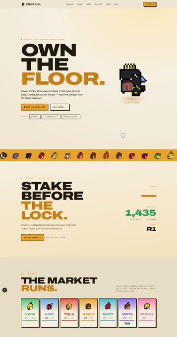 A promotional webpage for 'CONDOMA' featuring the headlines 'OWN THE FLOOR.', 'STAKE BEFORE THE LOCK.', and 'THE MARKET RUNS.' with pixel art character icons and pricing showing '1,435 R1'.