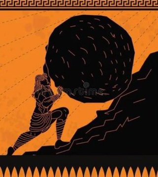The image depicts a person wearing long hair riding a horse while holding a large boulder with both hands, indicating that they are moving uphill against an external force. The accompanying text in black cursive style reads: "Bitcoin $100k Bitcoin $60k". This message is placed at the bottom of the image, suggesting a connection between the depicted action and a relevant online currency or market.