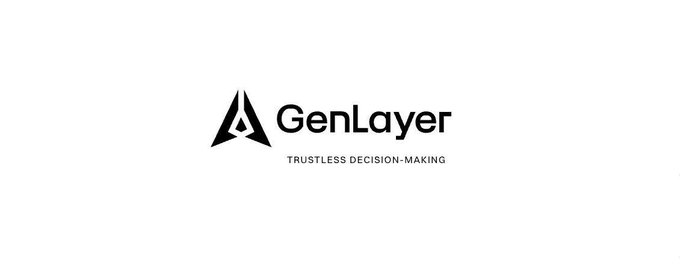 The image displays the GenLayer logo—a black triangular symbol with a hollow inner triangle—alongside the company name "GenLayer" and the tagline "TRUSTLESS DECISION-MAKING." It relates to the post by visually branding the validator experience described, emphasizing GenLayer's approach where validators reason independently rather than compete, aligning with the "trustless decision-making" ethos highlighted in the tagline.