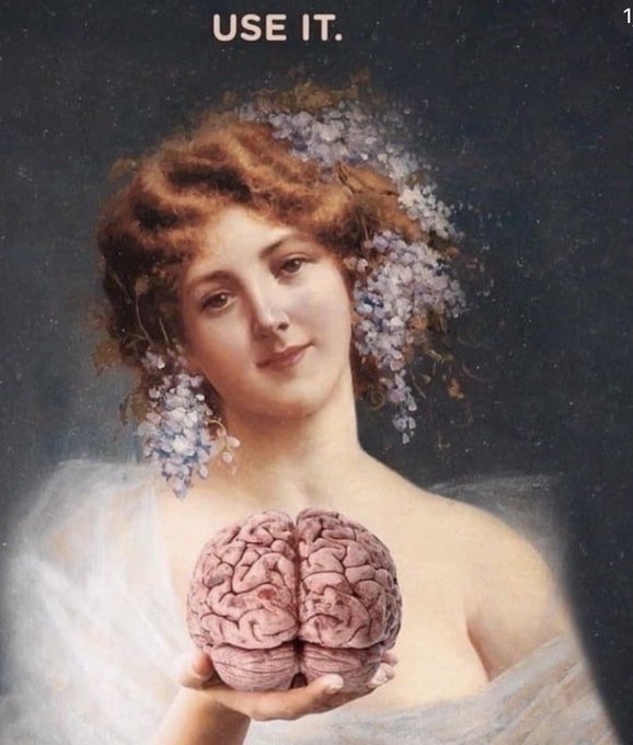 The image features a woman with red hair holding up a brain. The caption of the image reads "Use It." This could be interpreted as an advertisement or promotional material for a product, service, or idea related to the brain. However, the image also includes a reference to Web3's core values and decentralized industries, which might suggest that the brain is being referred to in a more abstract sense rather than directly related to a specific product or service. The woman with red hair could be seen as representing individuality and uniqueness, while the brain symbolizes intelligence and innovation.