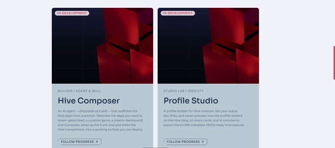 The image shows a website with two posts displayed side by side, both featuring red backgrounds and white text. One of the posts is titled "Hive Composer", while the other has a different title. The posts are located at the top left corner of the image.