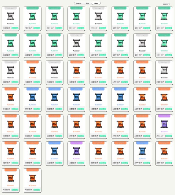 A grid showing various GMAT preparation cards (Gmat Flash Card) with numerical identifiers ranging from 15860-GMAT to 79860-GMAT, categorized with labels like "Quantitative," "Verbal," and "Data Sufficiency," along with a top navigation bar showing "Desafios," "Geral," and "Outros."
