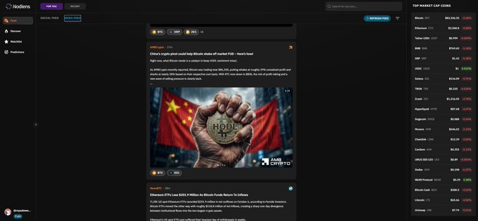A screenshot of a crypto news website showing an article about China's crypto pivot and China's ETF approval, with top market cap coins including Bitcoin ($103,338.20), Ethereum ($3,560.8), Tether, and BNB visible on the sidebar.