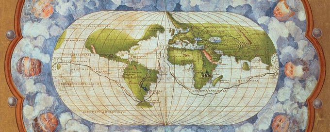 The image features a painting of a world map with green landmasses, which appears to be an old-fashioned style artwork. The painting has been cut into two halves, with one half being larger than the other. The painting depicts the continents of the world in a unique and artistic manner. The post accompanying this image is titled "@quipnetwork", which could possibly be related to the artist or the content of the painting.
