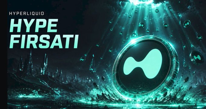 A dark, futuristic promotional banner with teal lighting reading "HYPERLIQUID HYPE FIRSATI" alongside a circular Hyperliquid logo and an underwater-style scene with floating orbs.