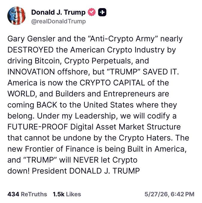 The image features a Twitter account with a post about President Trump's announcement of a new digital asset framework designed to protect against crypto haters. The text in the post explains that this initiative will allow users to "undo" any damage caused by crypto haters, and emphasizes the importance of building a future-proof digital asset infrastructure.

The image also includes a caption about President Trump's announcement, which reads: "TRUMP JUST DECLARED WAR ON CRYPTO HATERS AND XLM ARE ABOUT TO GO PARABOLIC! In a massive shift, President Trump announced his administration is building a bulletproof, future-proof digital asset framework that “crypto haters” can NEVER undo. This is his FIRST major".