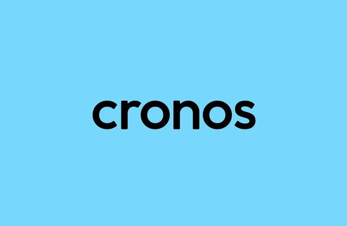 A simple graphic with a light blue background displaying the word "cronos" in bold black lowercase letters. The image relates to the post by serving as a minimalistic visual representation of the Cronos brand or blockchain project, complementing the "21 days" reference, which may signify a countdown or milestone.