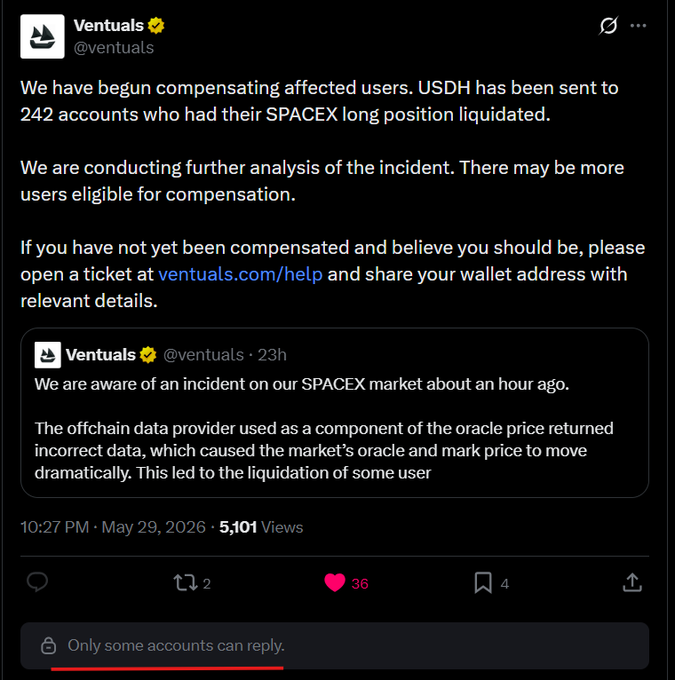 The image shows a social media post by Ventuals, which has been shared by several users. The post contains a message about a problem with an Oracle product that was released two years ago. It seems that some users have experienced issues with this Oracle product, and Ventuals is offering help to resolve the problems. The post also mentions that there are only some accounts that can respond to the issue.