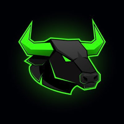 A stylized logo featuring a black bull's head with vibrant neon green horns and accents on a dark background.