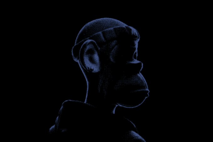 A stylized dark digital illustration featuring the side profile of a gorilla or ape with glowing blue neon-like outlines against a black background.